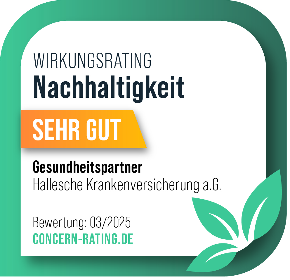 Gütesiegel nachhaltiger Gesundheitspartner SEHR GUT Hallesche Krankenversicherung Bewertung: 03/2025